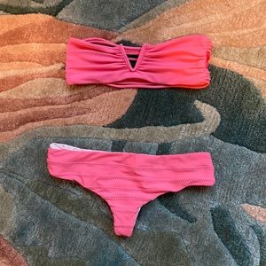 PINK STRAPLESS ACACIA BIKINI